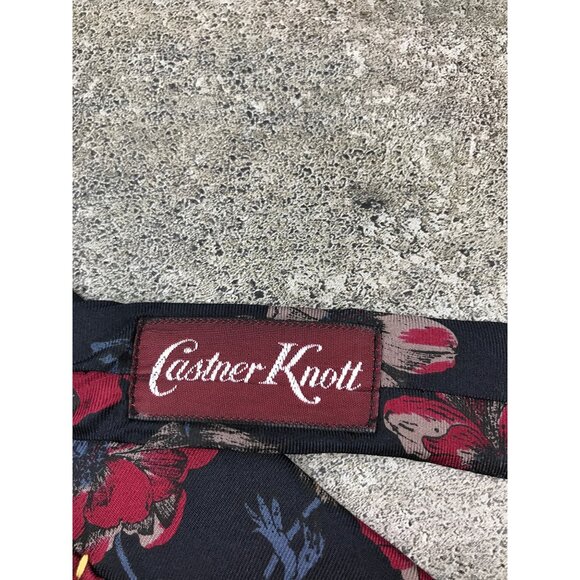 Oscar De La Renta Couture Silk Tie Castner Knott Burgendy with Navy Floral - Picture 3 of 5